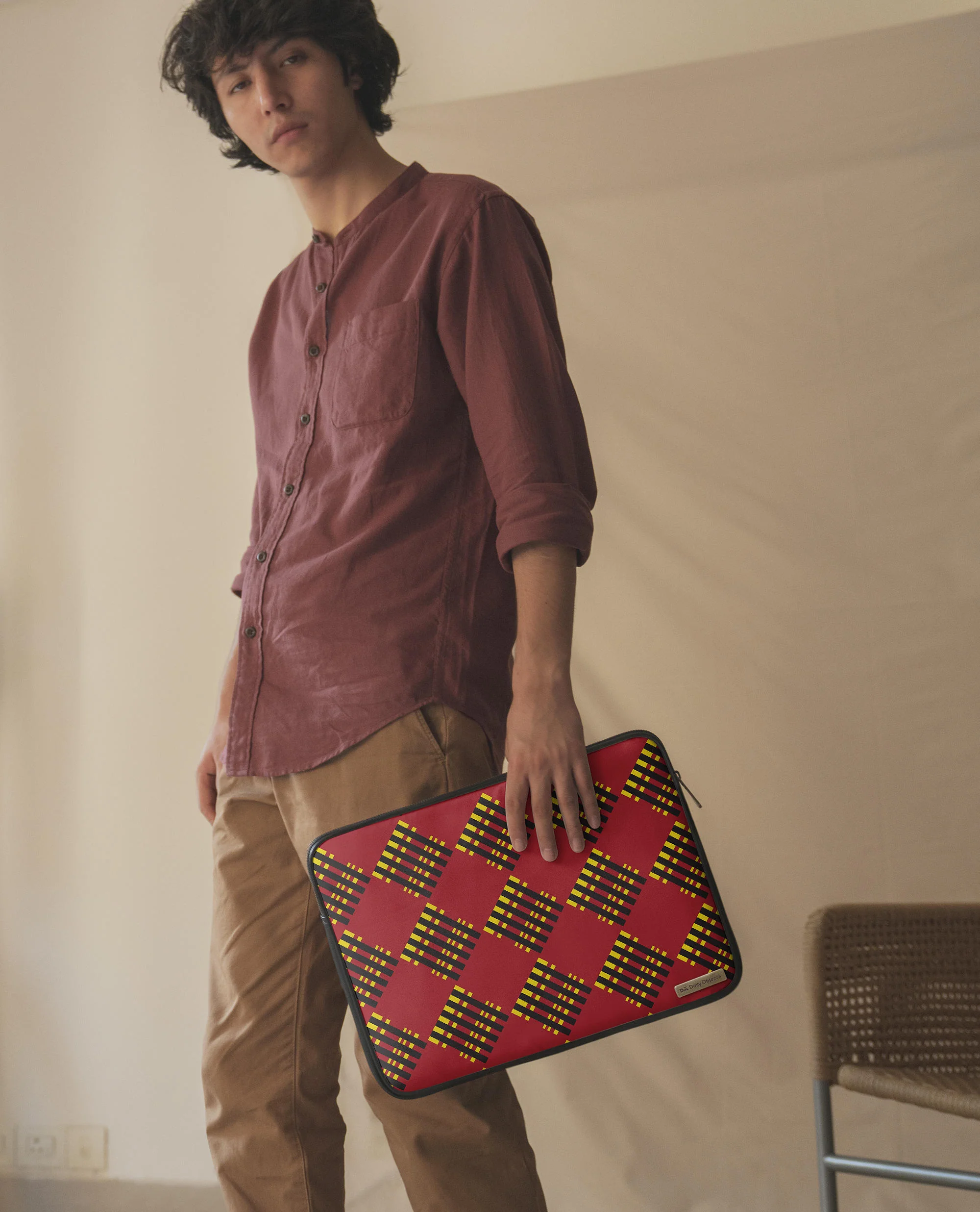 Red Striped Checks Zippered Sleeve For Laptop/MacBook - Image 3