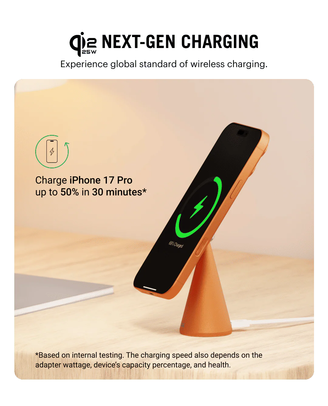 SURGE Conoid Qi2.2-Certified Magsafe-Compatible  Wireless Charger - Cosmic Orange - Image 3