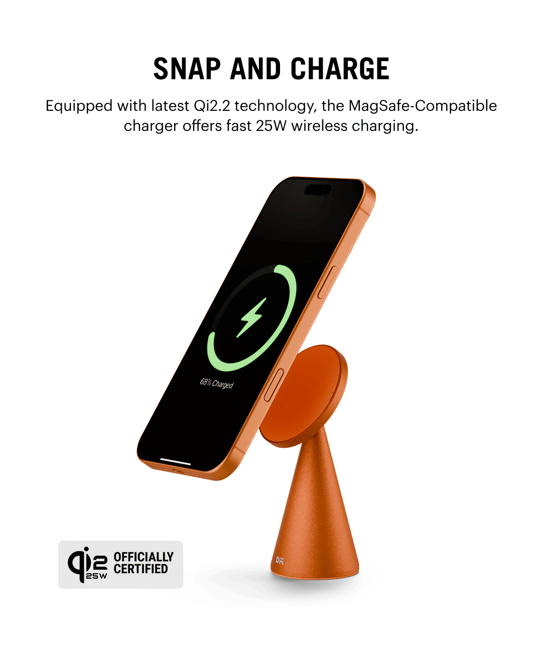 SURGE Conoid Qi2.2-Certified Magsafe-Compatible  Wireless Charger - Cosmic Orange - Image 4