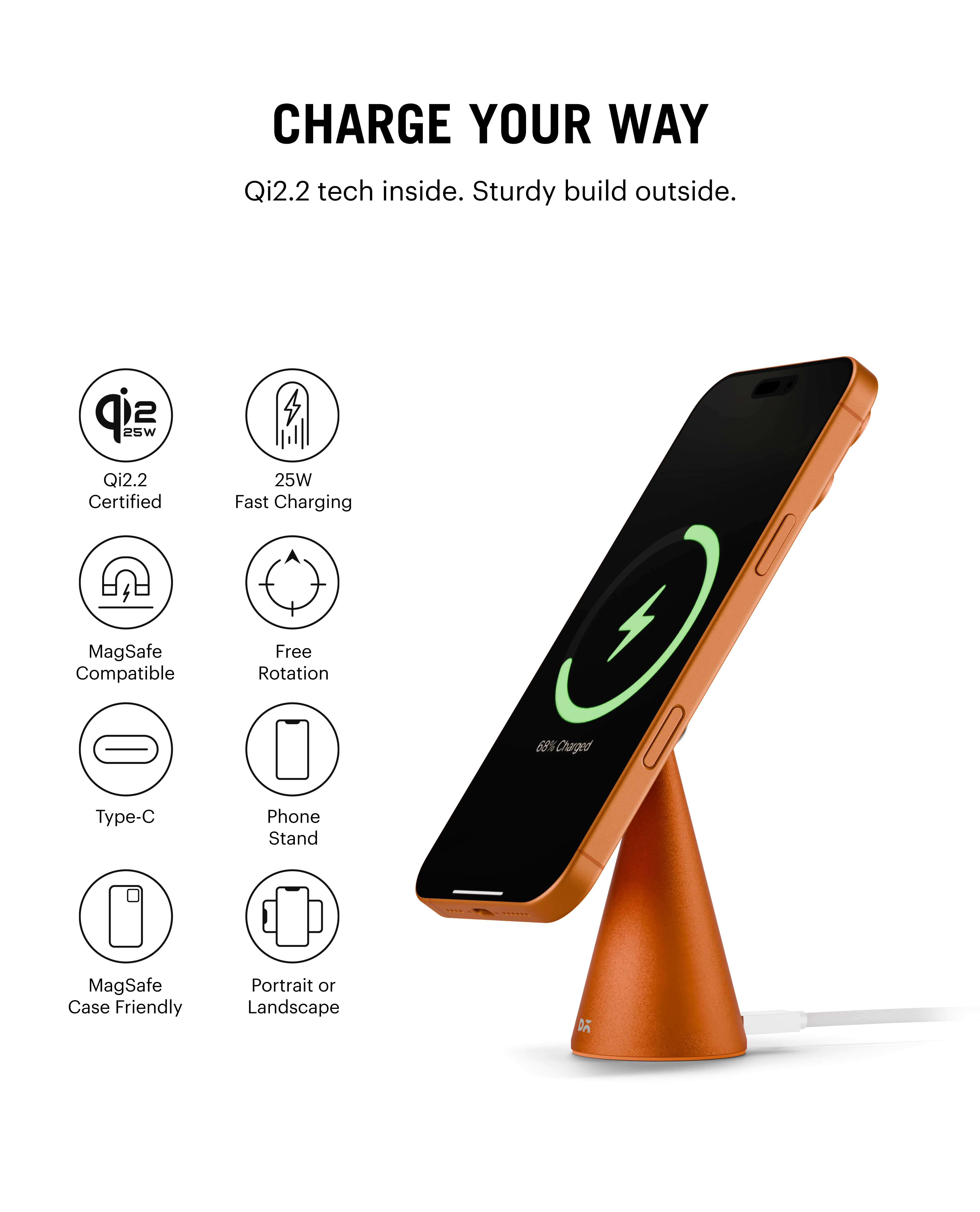 SURGE Conoid Qi2.2-Certified Magsafe-Compatible  Wireless Charger - Cosmic Orange - Image 7