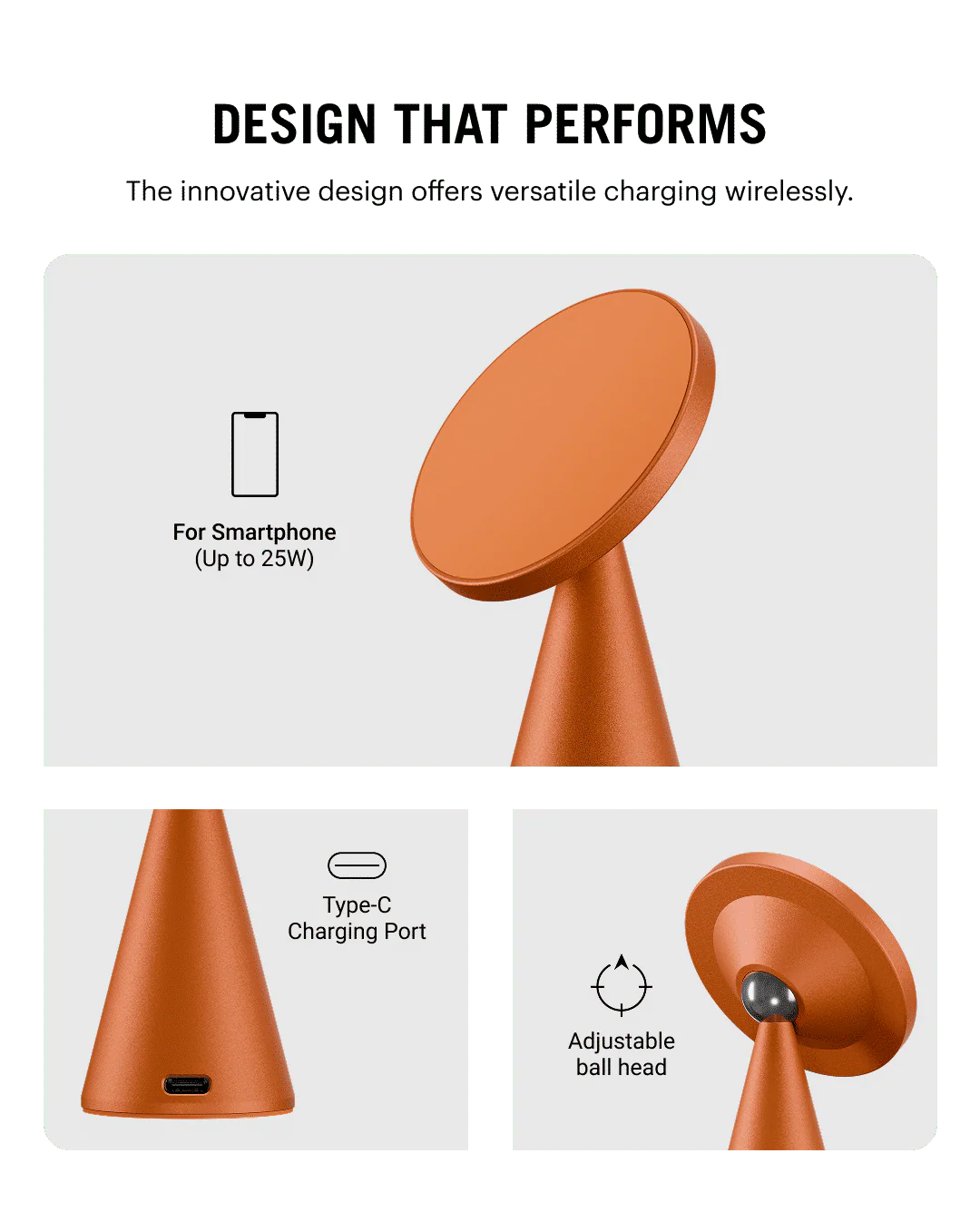 SURGE Conoid Qi2.2-Certified Magsafe-Compatible  Wireless Charger - Cosmic Orange - Image 9